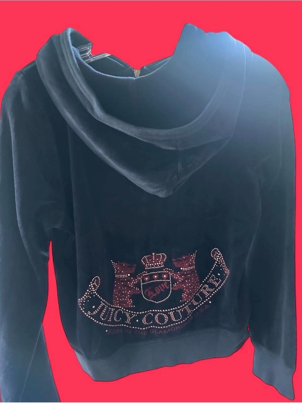 Juicy Couture Black Hooded Velour Top with Logo